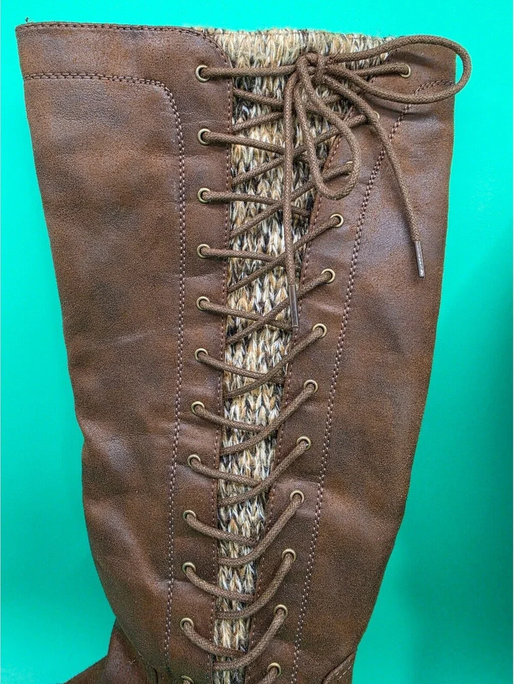 Apt. 9 Women's Tall Lace-Up Boots Brown Knit Back Side Zip Size 7.5M